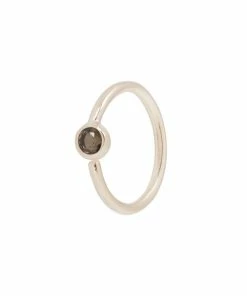 Buddha Jewelry Organics Daith Fixed Bezel Bead Ring 2mm Smokey Quartz - Side Set Facing