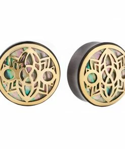 Buddha Jewelry Organics Stetched Ears Indah Moon Plug - Brass + Abalone