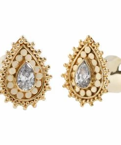 Buddha Jewelry Organics Stetched Ears Aja Plugs - Yellow Gold Plated - CZ