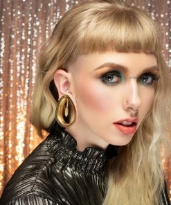 Buddha Jewelry Organics Stetched Ears Divine Plugs - Yellow Gold + Crystal Quartz Drop