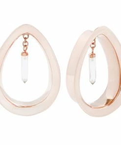 Buddha Jewelry Organics Divine Plugs - Rose Gold + Crystal Quartz Drop