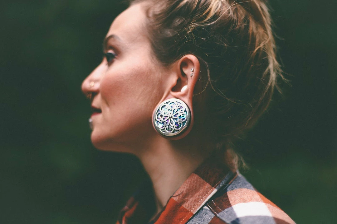 Buddha Jewelry Organics Idol Plugs - Silver + Abalone Stetched Ears 4 Buddha Jewelry Organics Idol Plugs - Silver + Abalone Stetched Ears