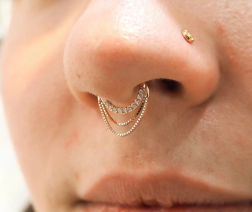 Buddha Jewelry Organics Tempeste - Diamond Set Solid 14kt Gold Chain Clicker Daith 4 Buddha Jewelry Organics Tempeste - Diamond Set Solid 14kt Gold Chain Clicker Daith