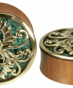 Buddha Jewelry Organics Stetched Ears Rider Plugs - Saba Wood + Turquoise