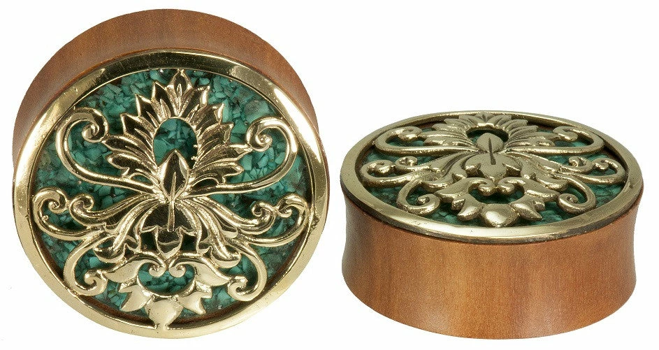 Buddha Jewelry Organics Stetched Ears Rider Plugs - Saba Wood + Turquoise 3 Buddha Jewelry Organics Stetched Ears Rider Plugs - Saba Wood + Turquoise