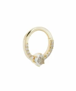 Buddha Jewelry Organics Daith Tinsley - CZ + White Sapphire - Solid 14kt Gold Clicker