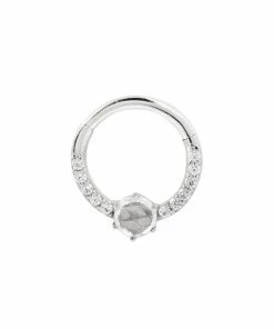 Buddha Jewelry Organics Daith Tinsley - CZ + White Sapphire - Solid 14kt Gold Clicker