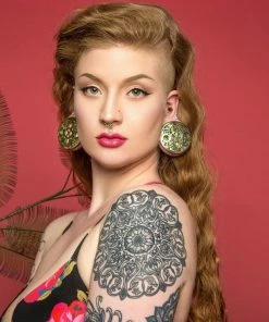 Buddha Jewelry Organics Stetched Ears Indah Moon Plug - Brass + Abalone