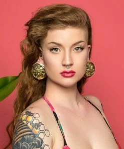 Buddha Jewelry Organics Stetched Ears Idol Plugs - Yellow Gold + Abalone 7 Buddha Jewelry Organics Stetched Ears Idol Plugs - Yellow Gold + Abalone