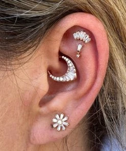 Buddha Jewelry Organics Prism - CZ - Solid 14kt Gold Clicker Daith 19 Buddha Jewelry Organics Prism - CZ - Solid 14kt Gold Clicker Daith