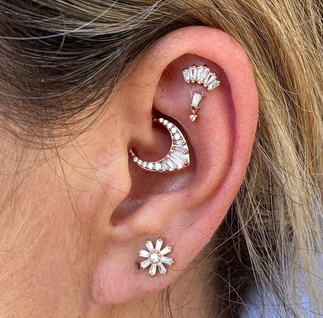 Buddha Jewelry Organics Prism - CZ - Solid 14kt Gold Clicker Daith 11 Buddha Jewelry Organics Prism - CZ - Solid 14kt Gold Clicker Daith