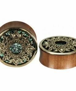 Buddha Jewelry Organics Philomena Plugs - Brass + Onyx Turquoise