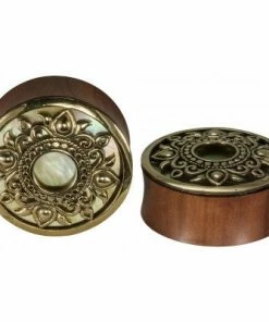Buddha Jewelry Organics Stetched Ears Philomena Plugs - Brass + Mother Of Pearl