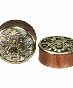 Buddha Jewelry Organics Rider Plugs - Saba Wood + Mother Of Pearl Stetched Ears