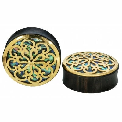 Buddha Jewelry Organics Stetched Ears Idol Plugs - Yellow Gold + Abalone 3 Buddha Jewelry Organics Stetched Ears Idol Plugs - Yellow Gold + Abalone