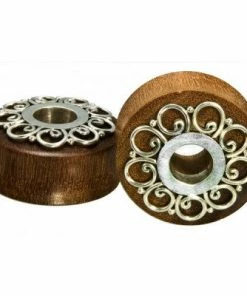 Buddha Jewelry Organics Idealist Plugs - Saba Wood + Silver Inlay Stetched Ears