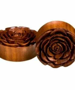 Buddha Jewelry Organics Rose Flower Plugs - Saba Wood Stetched Ears
