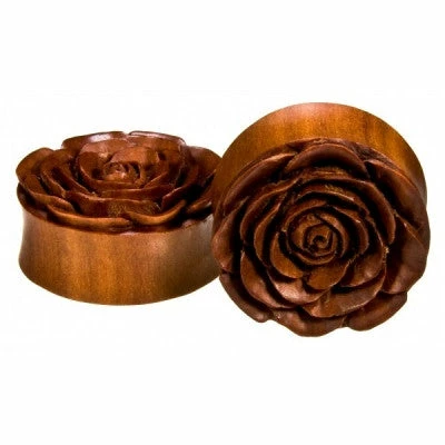 Buddha Jewelry Organics Rose Flower Plugs - Saba Wood Stetched Ears 3 Buddha Jewelry Organics Rose Flower Plugs - Saba Wood Stetched Ears